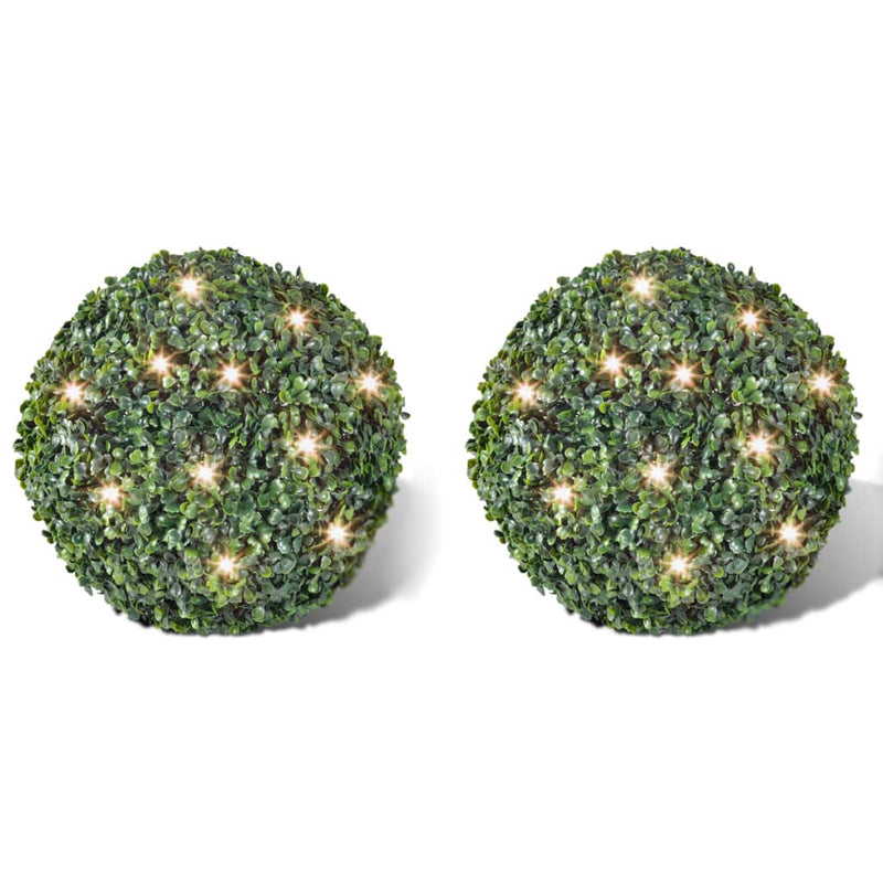 Load image into Gallery viewer, VidaXL Ronde kunstbuxus 27 cm met solar LED-verlichting (2 stuks)
