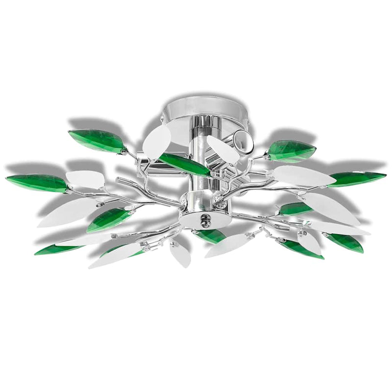 Load image into Gallery viewer, Vidaxl plafondlamp witte en groene acryl kristal bladeren 3xe14

