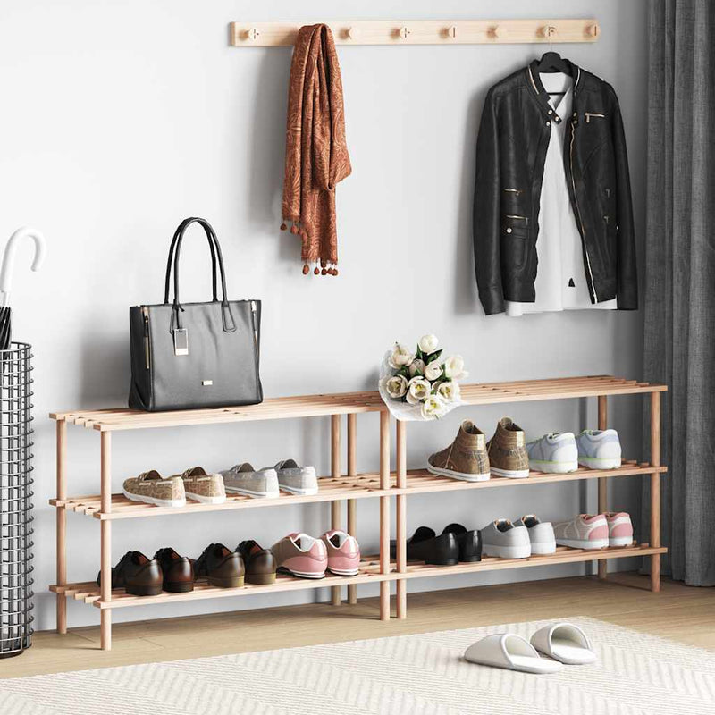 Load image into Gallery viewer, Vidaxl schoenenrekken met 3 schappen 2 st massief vurenhout
