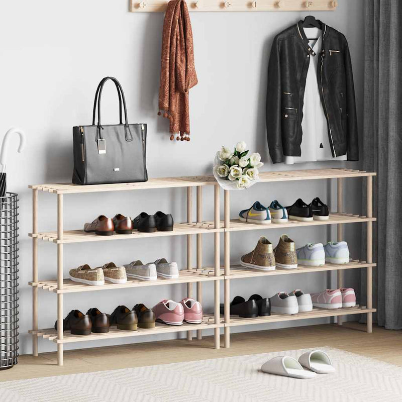 Load image into Gallery viewer, Vidaxl schoenenrekken met 4 schappen 2 st massief vurenhout
