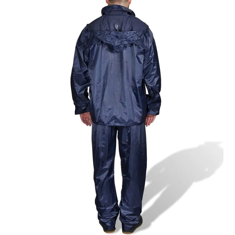 Afbeelding laden in galerijviewer, Vidaxl regenpak 2-delig met capuchon (mannen marineblauw maat xl)
