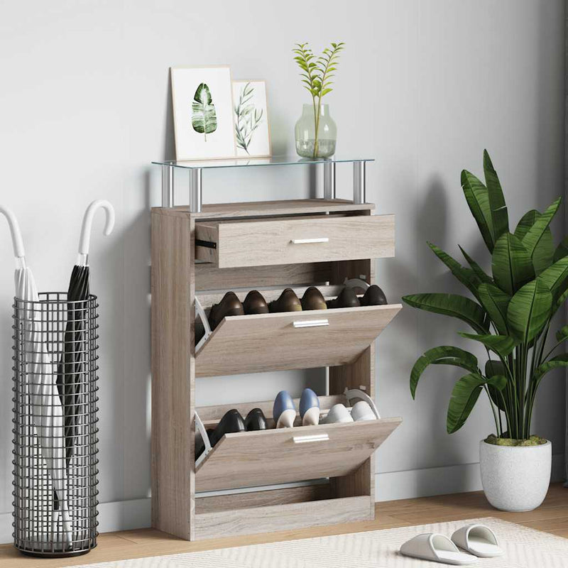 Load image into Gallery viewer, Vidaxl schoenenkast met lade en glazen bovenschap eiken-look
