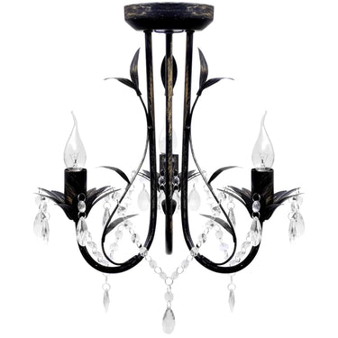 Vidaxl kroonluchter art nouveau metaal kristallen kralen 3 gloeilampen zwart