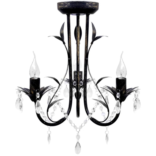 Vidaxl kroonluchter art nouveau metaal kristallen kralen 3 gloeilampen zwart