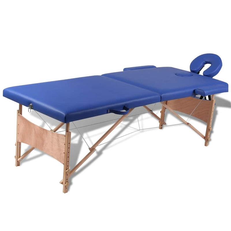 Load image into Gallery viewer, Vidaxl inklapbare massagetafel 2 zones met houten frame (blauw)
