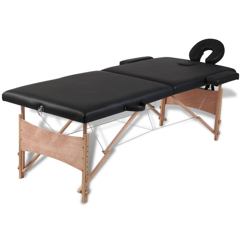 Load image into Gallery viewer, Vidaxl inklapbare massagetafel 2 zones met houten frame (zwart)
