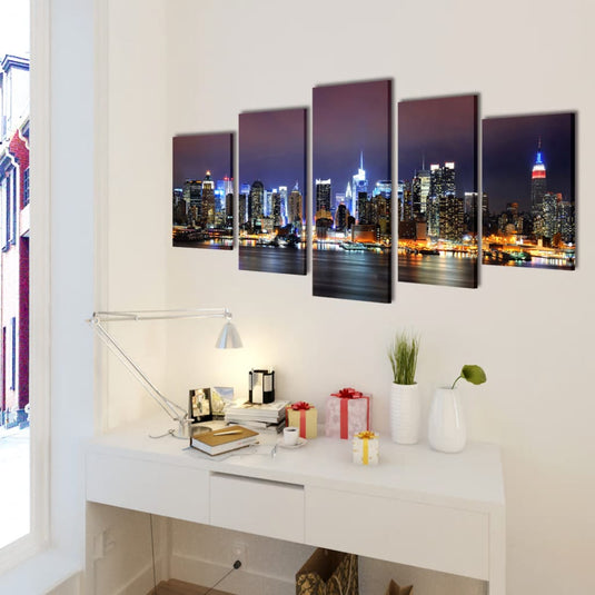 Vidaxl canvas muurdruk set kleurrijke new york skyline 100 x 50 cm
