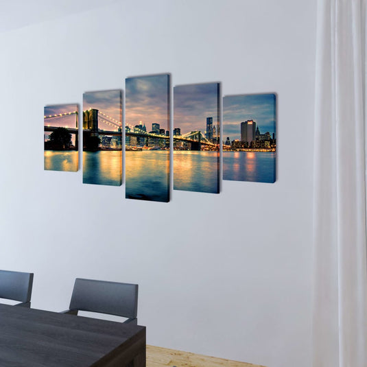 Vidaxl canvas muurdruk set brooklyn bridge rivier uitzicht 200 x 100 cm