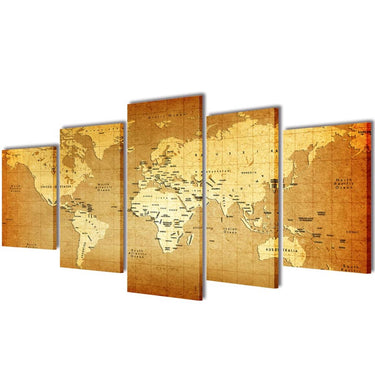 Vidaxl canvas muurdruk print set wereldkaart 100 x 50 cm