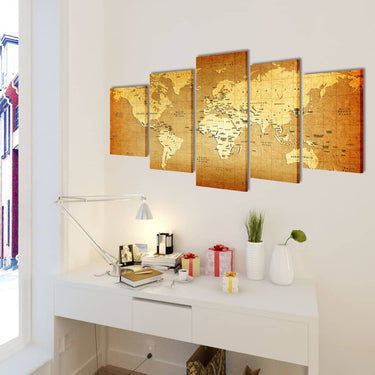 Vidaxl canvas muurdruk print set wereldkaart 100 x 50 cm