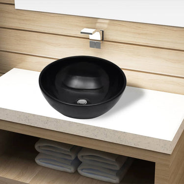 Vidaxl wasbak, keramiek, rond, zwart 325 mm
