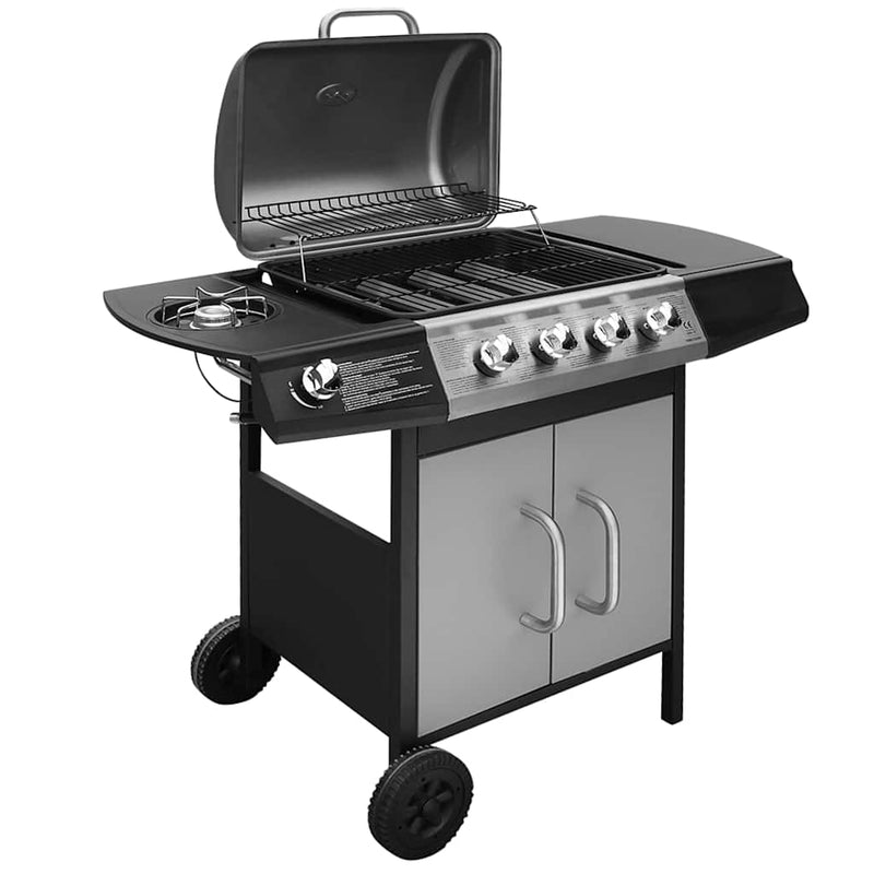 Load image into Gallery viewer, Vidaxl gasbarbecue 4+1 kookzone zwart en zilver
