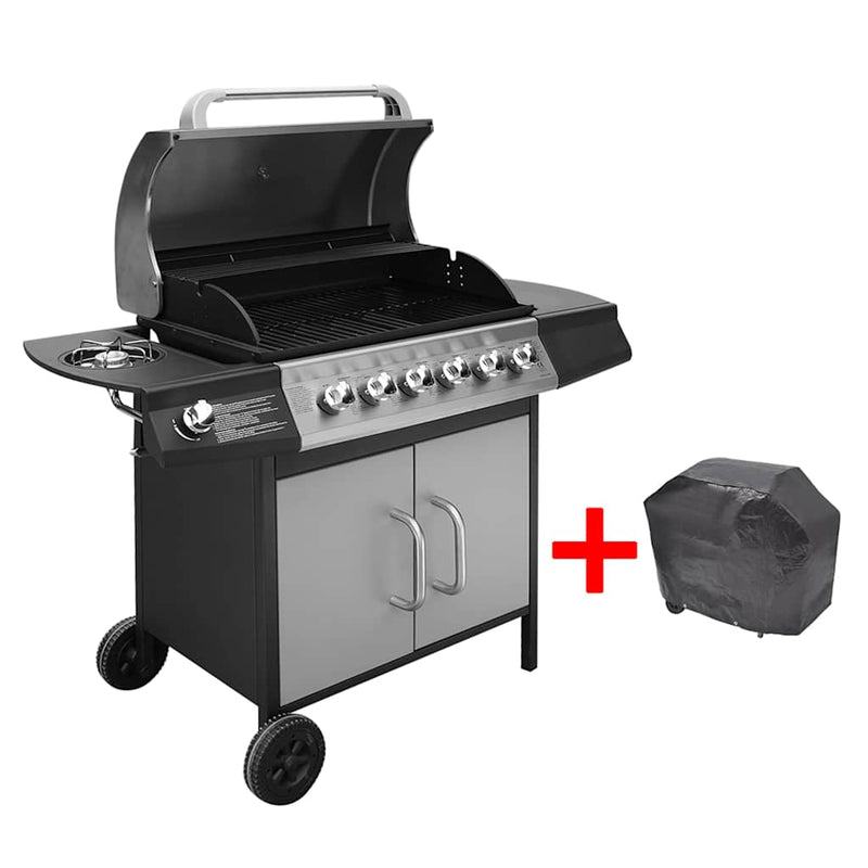 Afbeelding laden in galerijviewer, Vidaxl gasbarbecue 6+1 kookzone zwart en zilver
