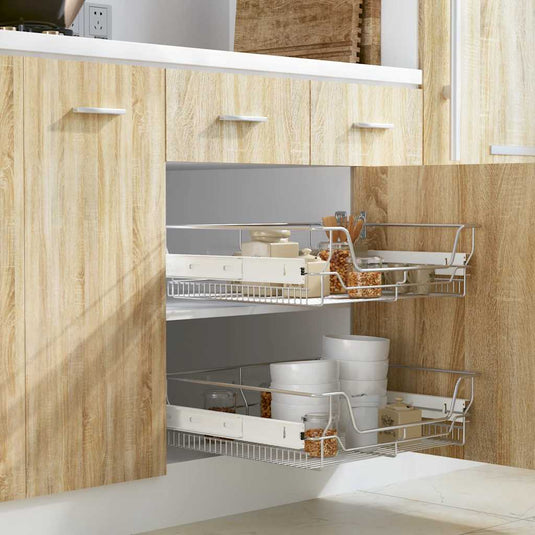 Vidaxl draadmanden uittrekbaar 2 st 600 mm zilverkleurig