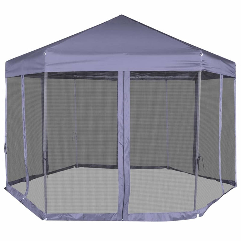 Load image into Gallery viewer, Vidaxl partytent met zijwanden pop-up zeshoekig 3,6x3,1 m donkerblauw
