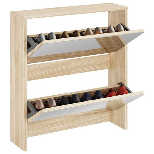 Vidaxl schoenenkast tweelaags met spiegel 63x17x67 cm eiken