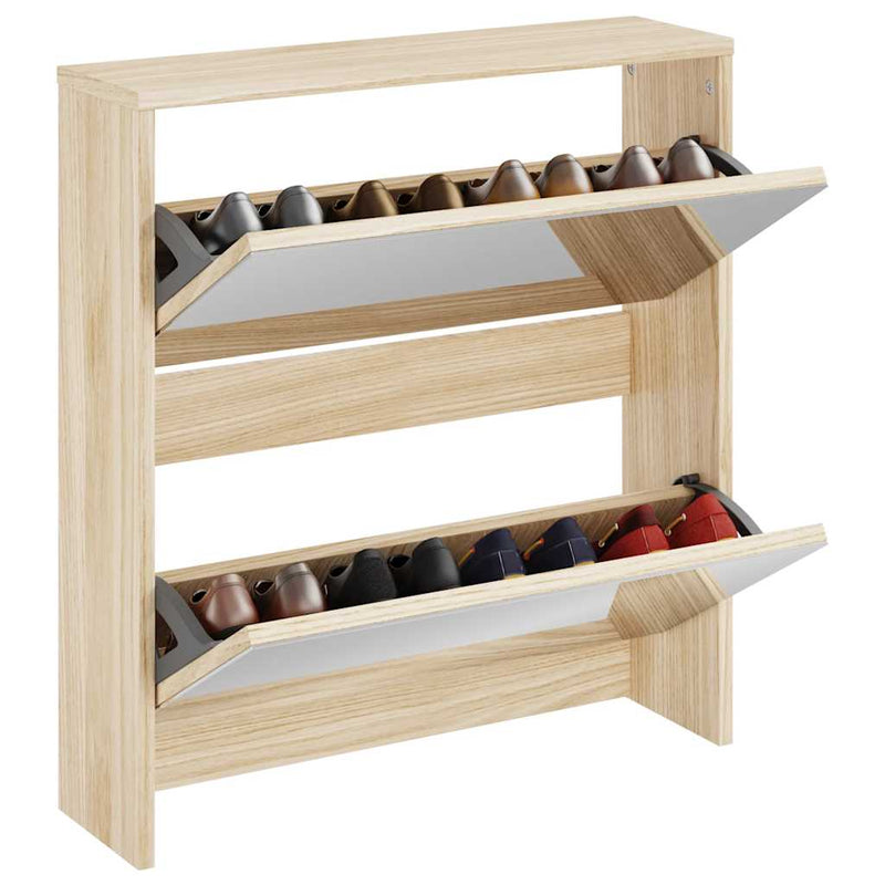 Load image into Gallery viewer, Vidaxl schoenenkast tweelaags met spiegel 63x17x67 cm eiken
