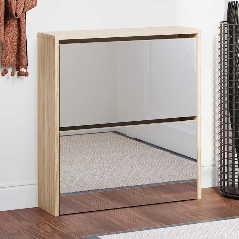 Load image into Gallery viewer, Vidaxl schoenenkast tweelaags met spiegel 63x17x67 cm eiken
