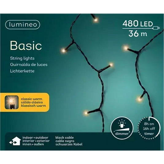 Lumineo basic led kerstverlichting 36m zwart ip44 klassiekwarm