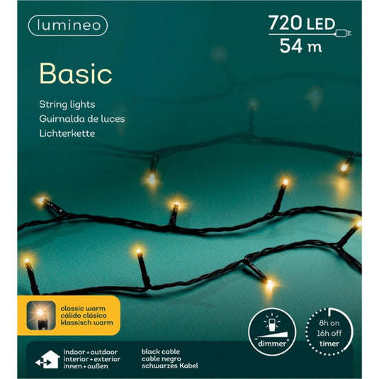 Lumineo led snoer 720 leds 5400 cm zwart warm wit licht