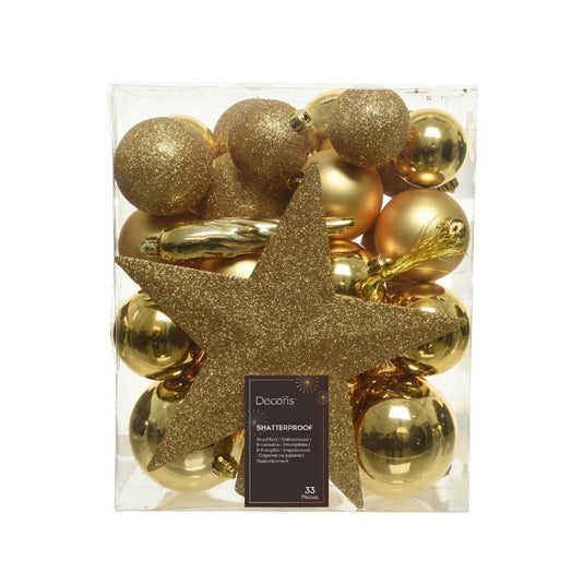 Decoris kerstballen mat glas glitter 33 stuks goud