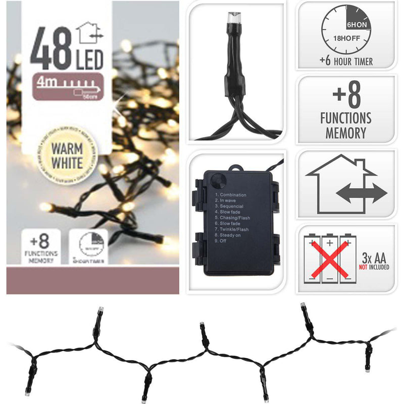 Load image into Gallery viewer, Home styling s.i.a. batterij led verlichting 48 leds 350 cm warm wit licht zwart
