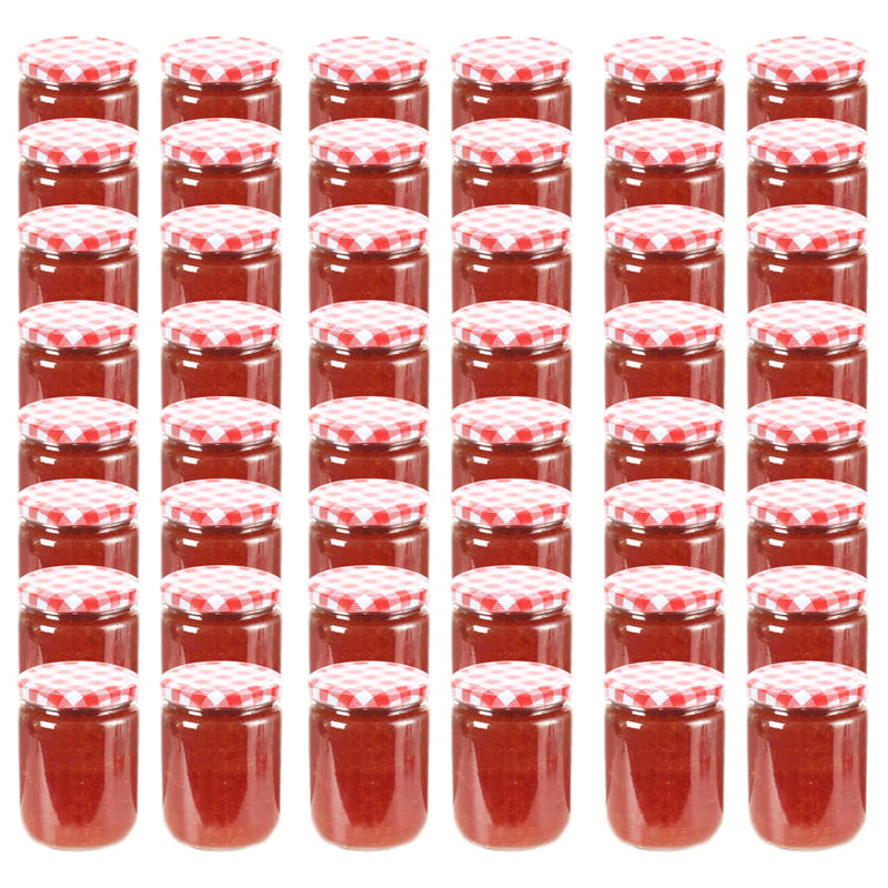 Load image into Gallery viewer, Vidaxl jampotten met wit met rode deksels 48 st 230 ml glas
