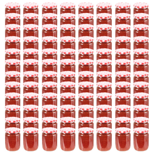 Vidaxl jampotten met wit met rode deksels 96 st 230 ml glas