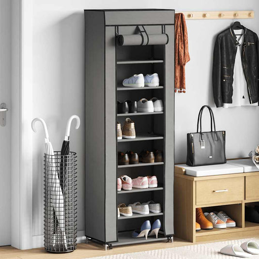 Vidaxl schoenenkast met hoes 57x29x162 cm stof grijs