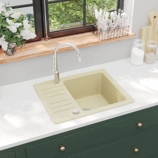 Vidaxl gootsteen enkele bak graniet beige