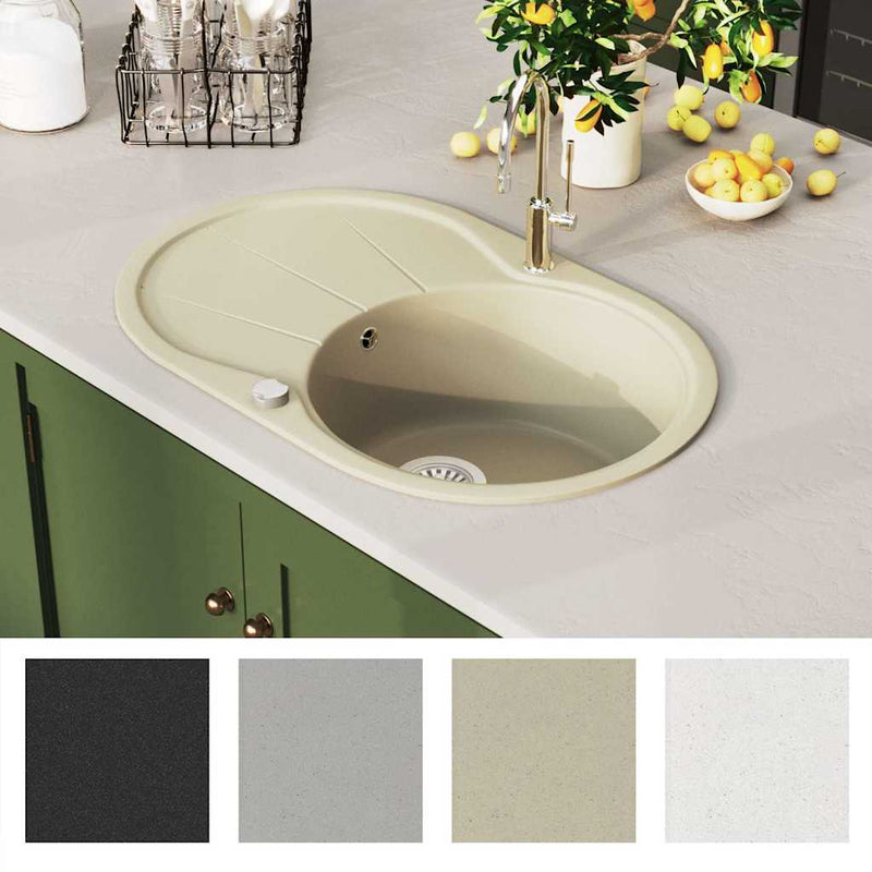 Load image into Gallery viewer, Vidaxl gootsteen enkele bak ovaal graniet beige
