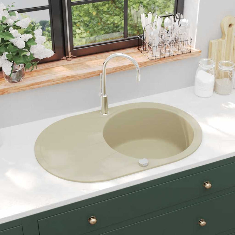 Load image into Gallery viewer, Vidaxl gootsteen enkele bak ovaal graniet beige
