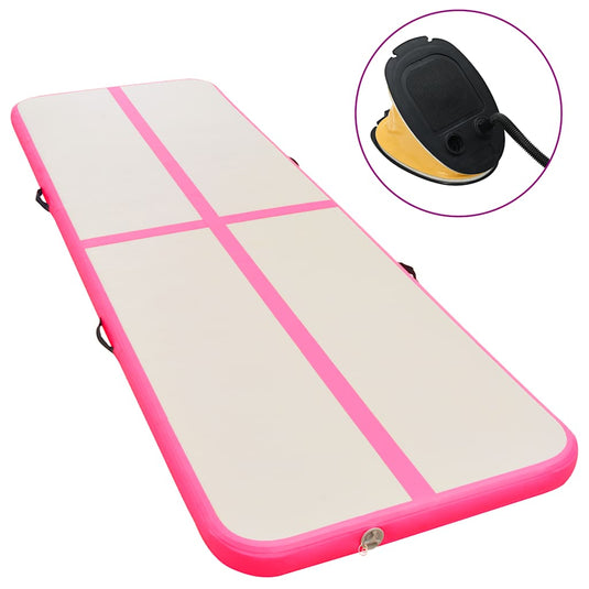 Vidaxl gymnastiekmat met pomp opblaasbaar 500x100x10 cm pvc roze