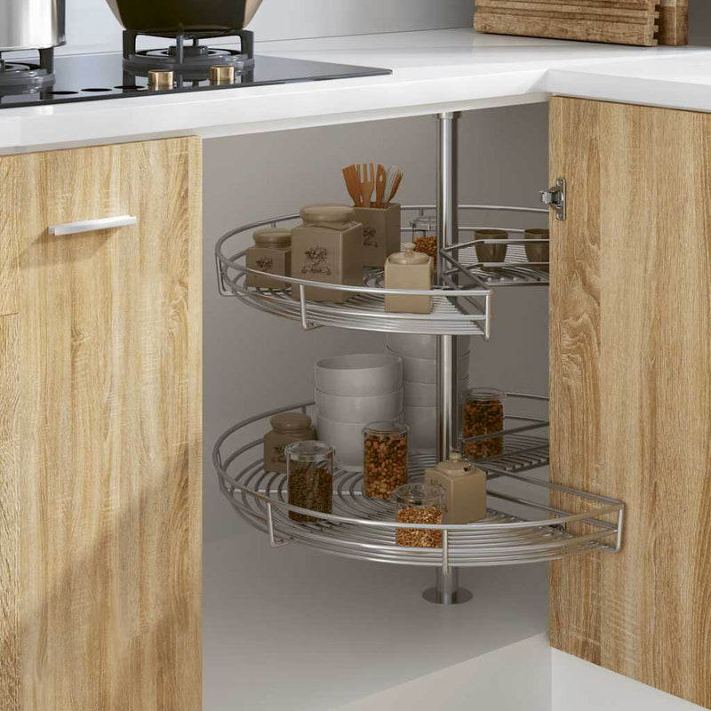 Afbeelding laden in galerijviewer, Vidaxl draadmand keuken 2-laags 270 graden 71x71x80 cm zilverkleurig
