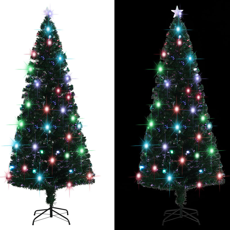 Load image into Gallery viewer, Vidaxl voorverlichte kerstboom met standaard en led 210 cm glasvezel
