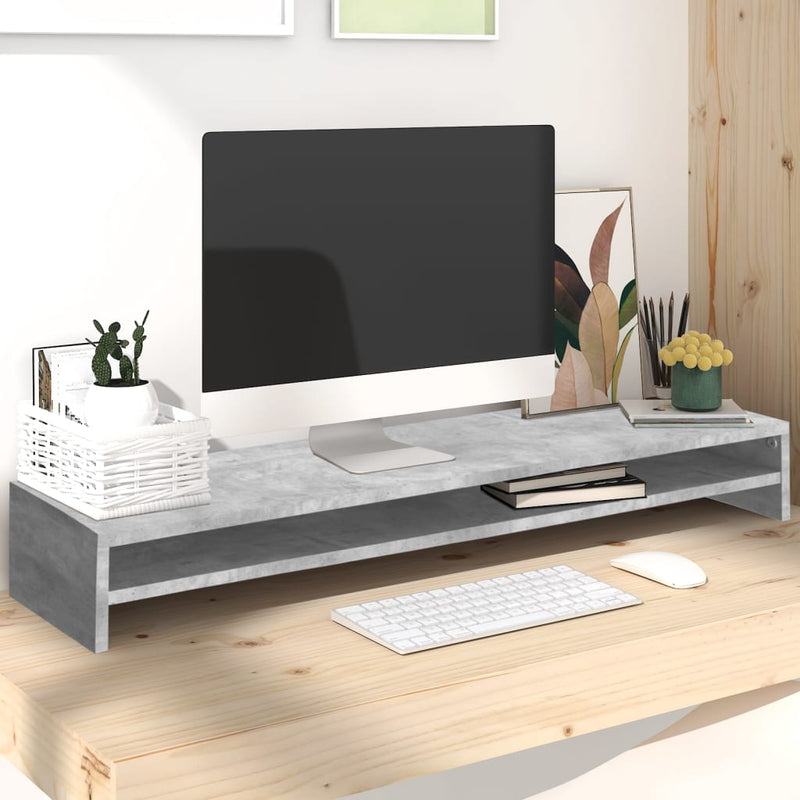 Afbeelding laden in galerijviewer, Vidaxl monitorstandaard 100x24x13 cm bewerkt hout betongrijs
