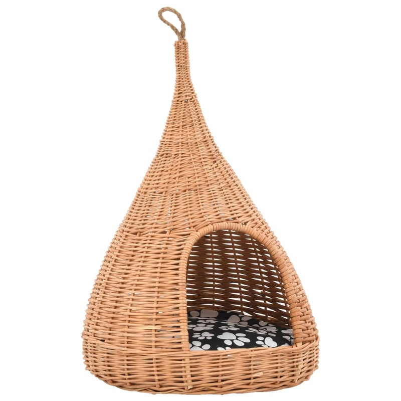 Load image into Gallery viewer, Vidaxl kattenhuis met kussen tipi 40x60 cm natuurlijk wilgen
