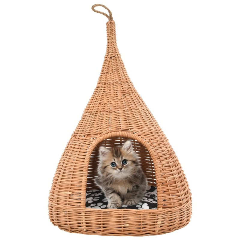 Load image into Gallery viewer, Vidaxl kattenhuis met kussen tipi 40x60 cm natuurlijk wilgen
