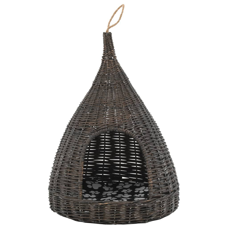 Load image into Gallery viewer, Vidaxl kattenhuis met kussen tipi 40x60 cm natuurlijk wilgen grijs
