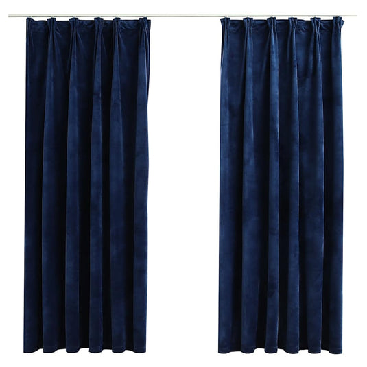 VidaXL Gordijnen verduisterend 2 st met haken 140x175 cm fluweel blauw