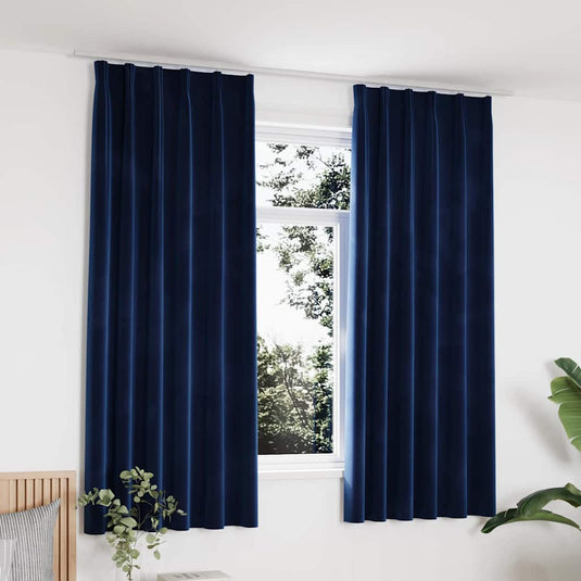 VidaXL Gordijnen verduisterend 2 st met haken 140x175 cm fluweel blauw