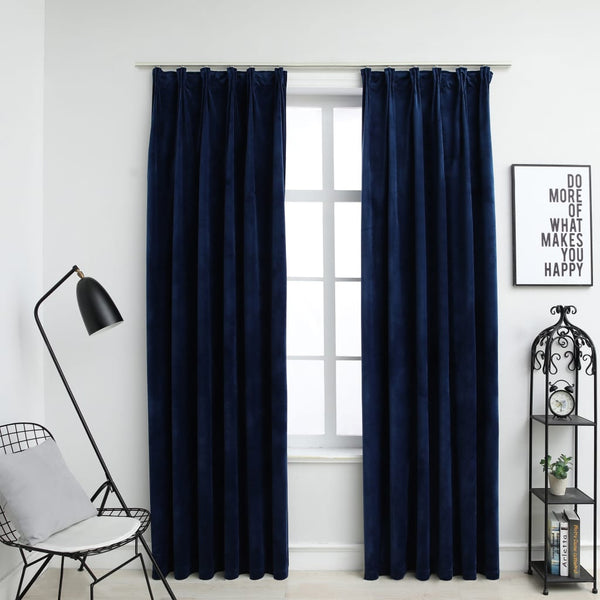 VidaXL Gordijnen verduisterend 2 st met haken 140x175 cm fluweel blauw