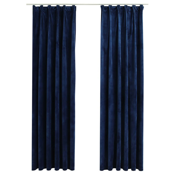 VidaXL Gordijnen verduisterend 2 st met haken 140x225 cm fluweel blauw