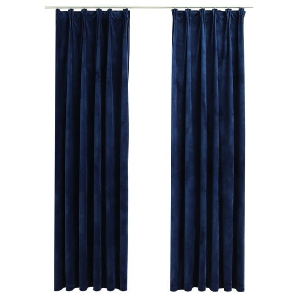 VidaXL Gordijnen verduisterend 2 st met haken 140x245 cm fluweel blauw