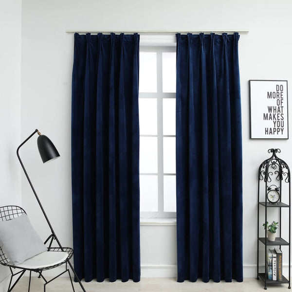 VidaXL Gordijnen verduisterend 2 st met haken 140x245 cm fluweel blauw