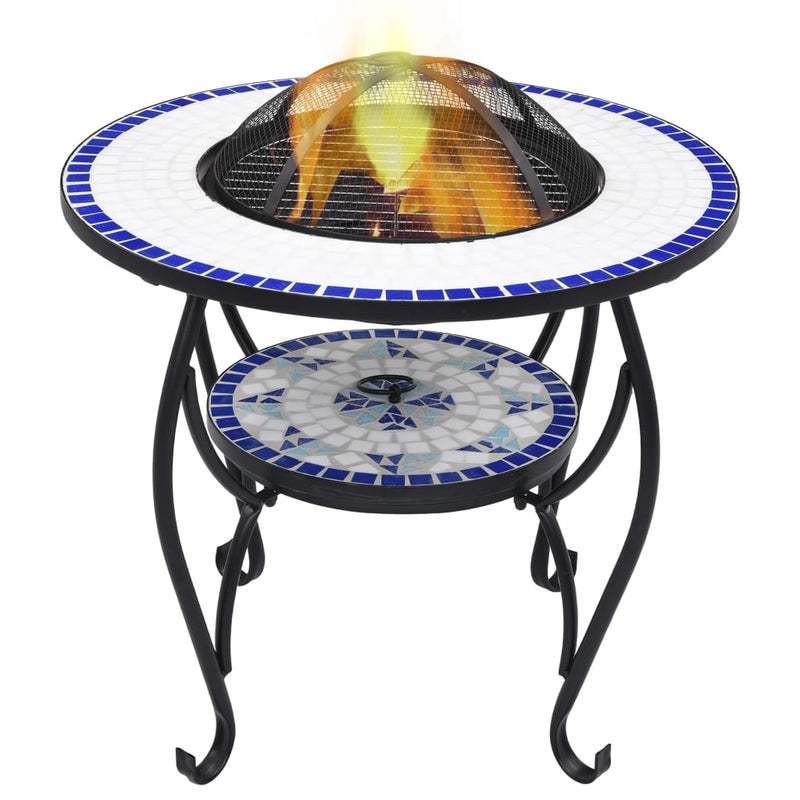 Load image into Gallery viewer, Vidaxl vuurtafel mozaïek 68 cm keramiek blauw en wit
