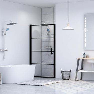 Vidaxl douchedeur 81x195 cm gehard glas zwart