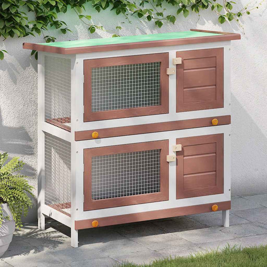 Vidaxl konijnenhok voor buiten met 4 deuren hout rood