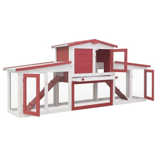 Vidaxl konijnenhok voor buiten groot 201x45x85 cm hout rood en wit
