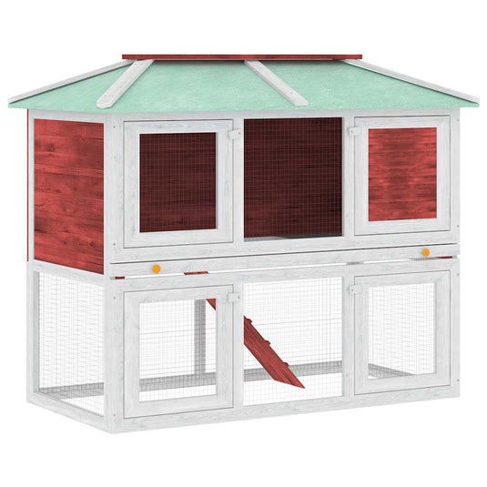 Vidaxl konijnenhok twee verdiepingen hout rood